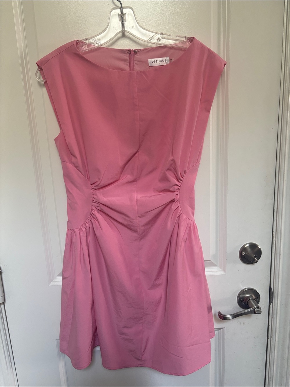 NWOT vestique Pink Cap-Sleeve Ruched-Waist Mini Dress